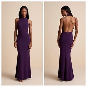 Lulus Damaris Dark Purple Mock Neck Backless Maxi Dress